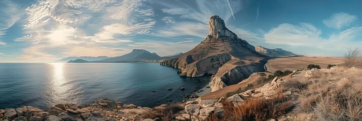 Mountain in Crimea in form of a bear, Clouds in the sky, Coastline realistic nature and landscape