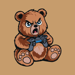 Video gamer bear logo design, vector logo design, illustration 