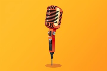 A vintage-looking red and orange microphone against a gradient orange background.