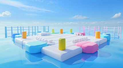 Fototapeta premium Battle arena floating in a serene blue sky.