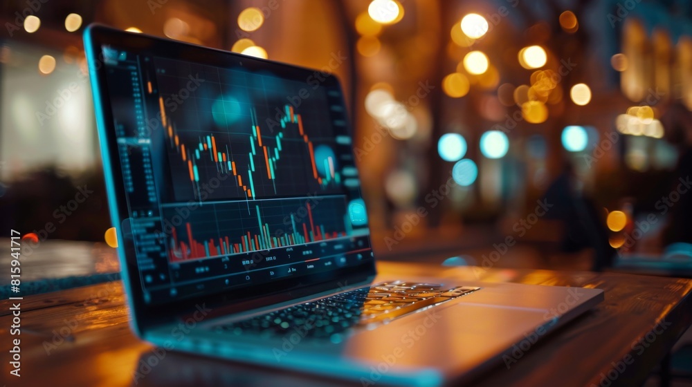Poster close-up of a laptop screen displaying stock market data, highlighting the importance of digital too