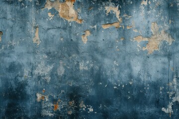Vintage blue wall with peeling paint and texture detail. Ideal for backgrounds