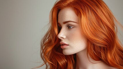 Naklejka premium Beautiful redhaired woman with long hair, studio shot