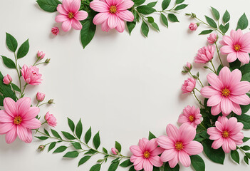 Fototapeta premium Pink flowers on a white background with a frame that says pink 