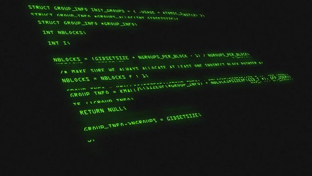 Glitching code appearing on angled screen, Lines of hacking code 3D, Green lines of code 3D glitch