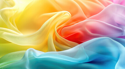 Obraz premium A colorful piece of fabric with a rainbow pattern. The colors are bright and vibrant, creating a cheerful and lively mood. The fabric appears to be made of a lightweight material