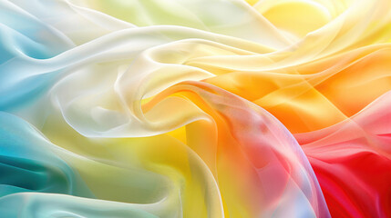 Obraz premium A colorful piece of fabric with a rainbow pattern. The colors are bright and vibrant, creating a cheerful and lively mood. The fabric appears to be made of silk, giving it a luxurious and elegant feel