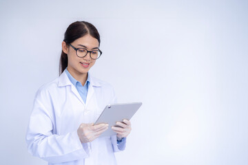 Portrait of Asian woman doctor on white background