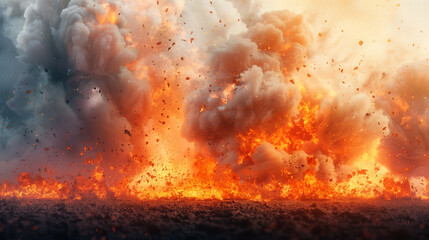 Intense explosion with massive clouds of smoke and fire, depicting a dramatic and powerful scene.