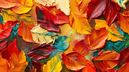 abstract autumn leaves art vibrant oil brushstroke painting texture on canvas