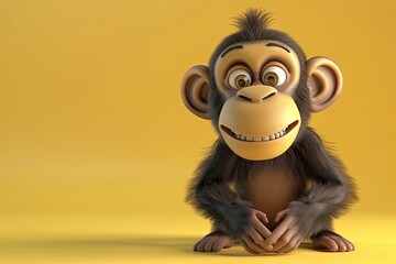 Obraz premium Cute monkey baby character on yellow background