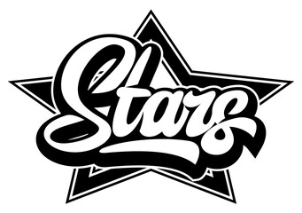 Calligraphic inscription Stars. Vector Template for sports badge design
