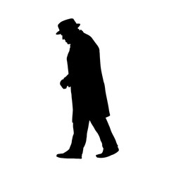Old man in hat  walking, old age - vector illustration