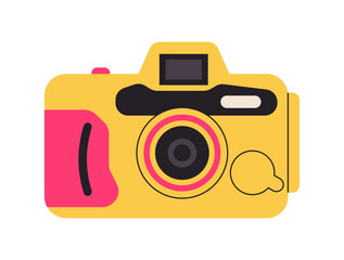 Retro film photo camera isolated on white background. Old vintage analog disposable photo camera. Hand-drawn colored flat vector illustration