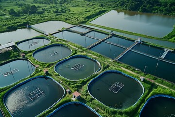 Aerial Perspective of Diverse Fish Ponds on a Large Aquaculture Farm
