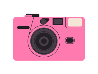 Retro film photo camera isolated on white background. Old vintage analog disposable photo camera. Hand-drawn colored flat vector illustration