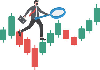 Expect profits from investments in the future. Businessman analyzing stock market candlestick chart. stock buy and sell indicator
