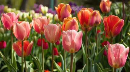 Garden of soft colored tulips