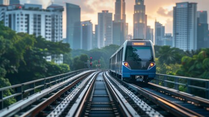 Fototapeta premium Train on track in blue wireframe.