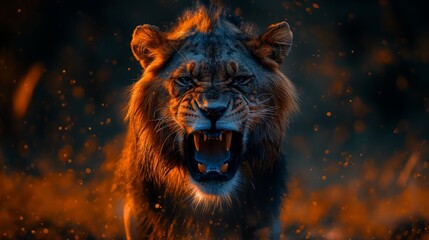 Naklejka premium lion fighing over Massai marah jungle in south africa 4K Wallpaper created by ai