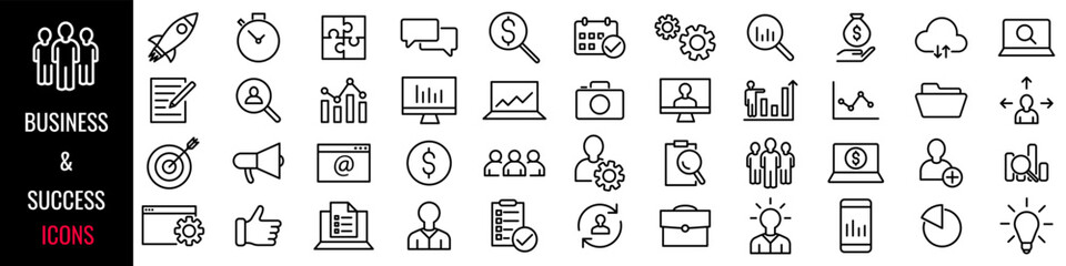 Business icon set. Success icon. Linear style. Vector illustration.