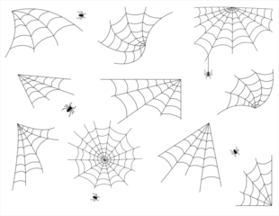 spider web set for halloween. scary black spider web isolated on white background.