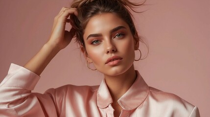 Fototapeta premium Elegance in Pink: A Portrait of Modern Beauty