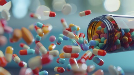 bottle of hope colorful pills spilling from prescription vial 3d render