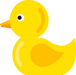 Baby rubber ducky drawn by child. Bright childish careless bath duck drawing for design of festive spring banner. Flat hand drawn vector element isolated on white background