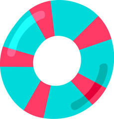 Obraz premium Inflatable lifebuoy drawn by child. Bright childish careless swimming rescue ring drawing for design of festive spring banner. Flat hand drawn vector element isolated on white background