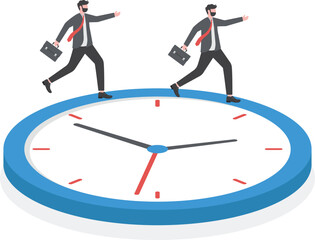 Fototapeta premium Hurry and race against time. Businessman running fast on time on the clock
