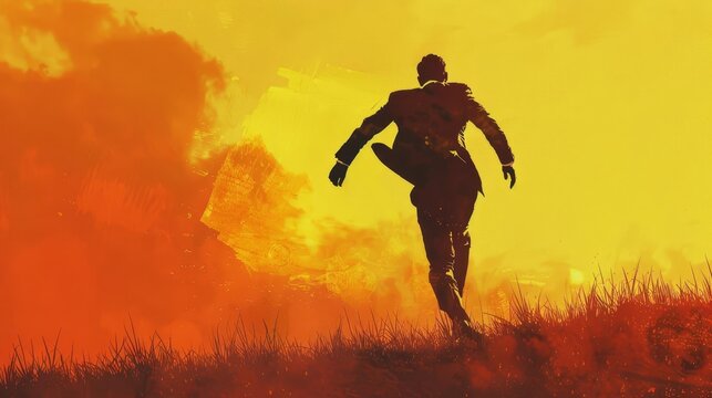 chasing dreams silhouette of an ambitious businessman pursuing his aspirations digital illustration