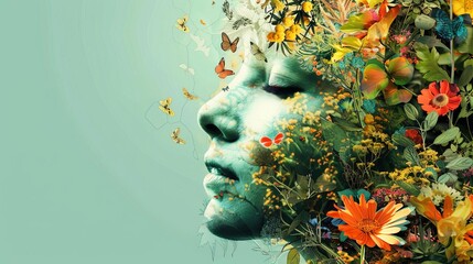 collage portrait painting nature ecology technology connection floral face art poster illustration