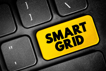 Smart grid - electrical grid which includes a variety of operation and energy measures, text button...