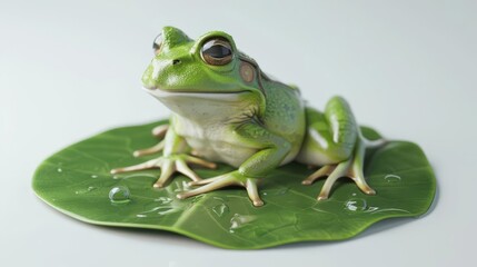 cute green frog sitting on leaf realistic 3d render of amphibian animal