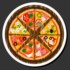 Illustration on theme big hot tasty pizza to pizzeria menu