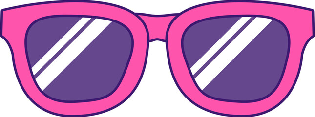 Glasses accessory for protection from bright summer sun. Pink women sunglasses with tinted lenses. Summer holiday icon. Simple stroke vector element isolated on white background