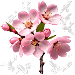 wet pink cherry blossom flowers isolated on a transparent background