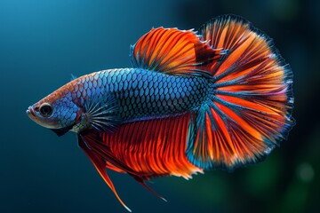 Fototapeta premium Colorful Betta fish displaying vibrant fins, ideal for aquarium enthusiasts.