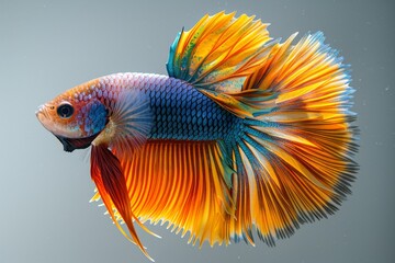 Fototapeta premium Colorful Betta fish displaying vibrant fins, ideal for aquarium enthusiasts.