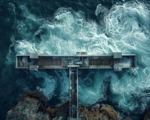 Wave power generation facility, capturing the untapped energy of ocean waves in sustainable energy production.