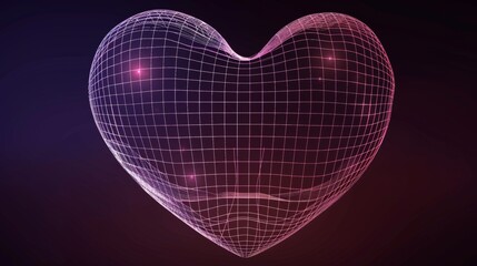 A 3D wireframe heart shape is an abstract object made from line mesh in the shape of a heart, modern outline illustration of love, health and Valentine's day.