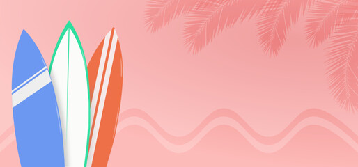 Summer Vector Background in Pink with Surfboards