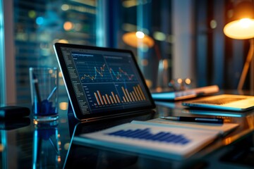 Strategic Business Planning and Data Analysis with Digital Tablet Displaying Growth Charts