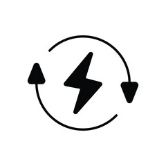 Lightning electric icon. Simple solid style. Bolt with recycling rotation arrow sign, circle, capacity, renewable energy concept. Silhouette, glyph symbol. Vector illustration isolated.