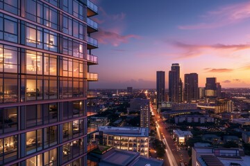 Obraz premium Cityscape at Sunset with High Rise Apartment Building and Skyline