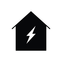 Home electrification icon. Simple solid style. House with lightning bolt, electric, construction, light, building, energy concept. Silhouette, glyph symbol. Vector illustration isolated.