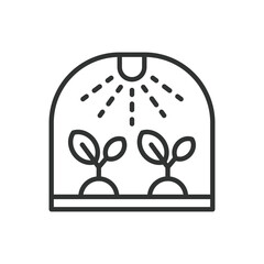 Greenhouse plants, in line design. Greenhouse, plants, gardening, growth, horticulture, agriculture, indoor on white background vector. Greenhouse plants editable stroke icon.