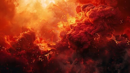 Fototapeta premium dramatic fiery explosion dark smoke red lava rocks abstract background illustration