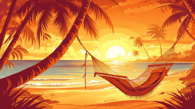 Happy Retirement Greeting Card with Serene Beach Sunset and Hammock